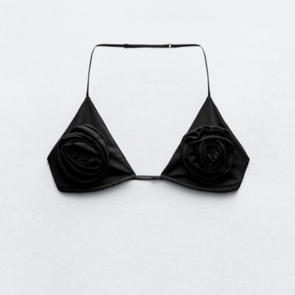 Zara Black Floral Detail Bikini Top - Picture 7 of 9